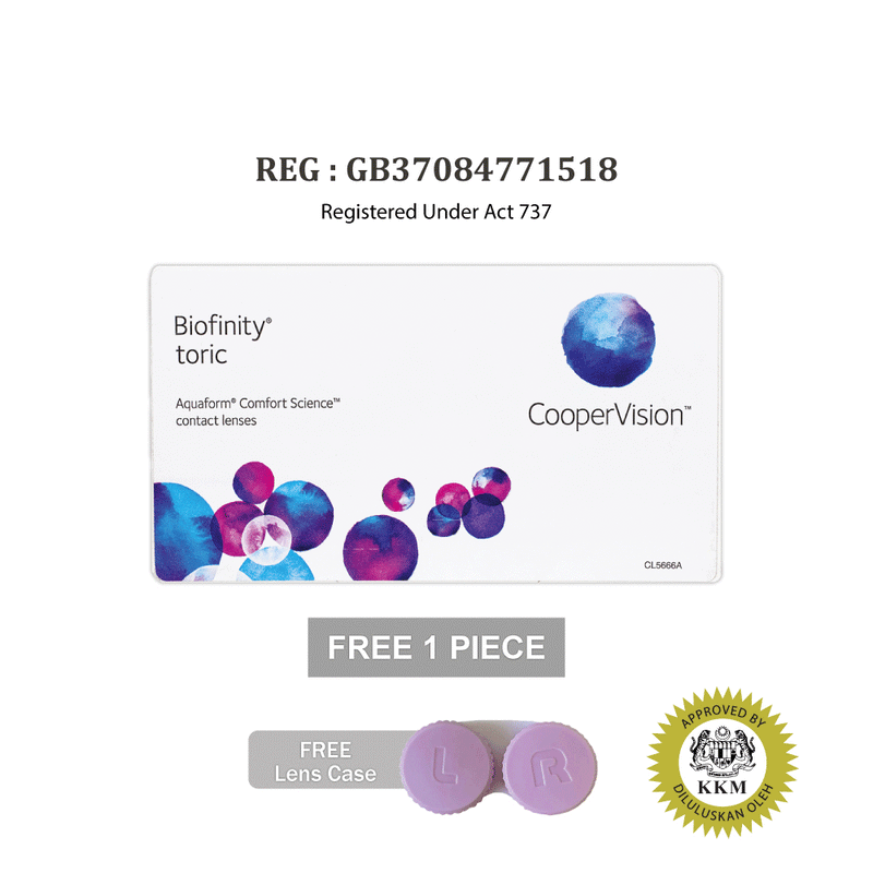 CooperVision Biofinity Toric Silicone Hydrogel Monthly Contact Lenses (6 pcs) + [FREE 1pc] + FREE Lens Case