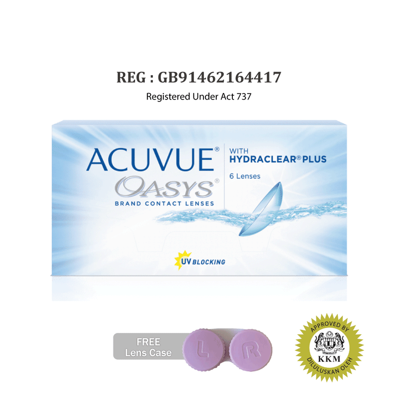 ACUVUE OASYS WITH HYDRACLEAR PLUS Bi-Weekly Clear Contact Lenses (6 pcs) + FREE Lens Case