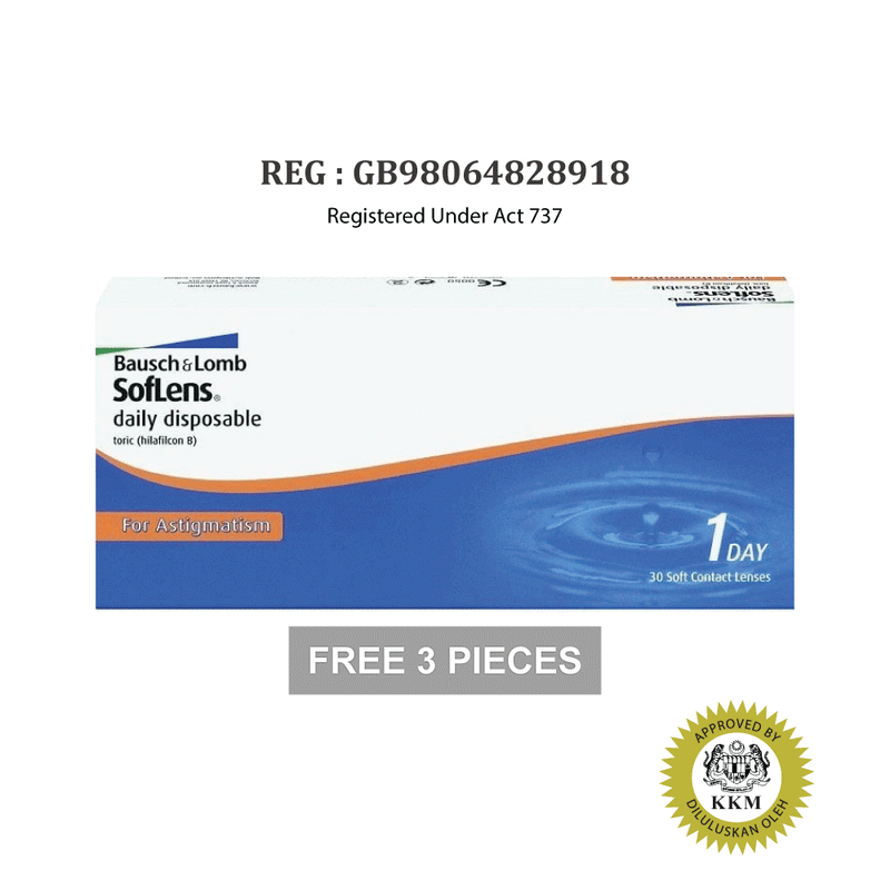 Bausch & Lomb Soflens Daily Toric For Astigmatism Contact Lens (30 pcs) + [FREE 3 pcs]